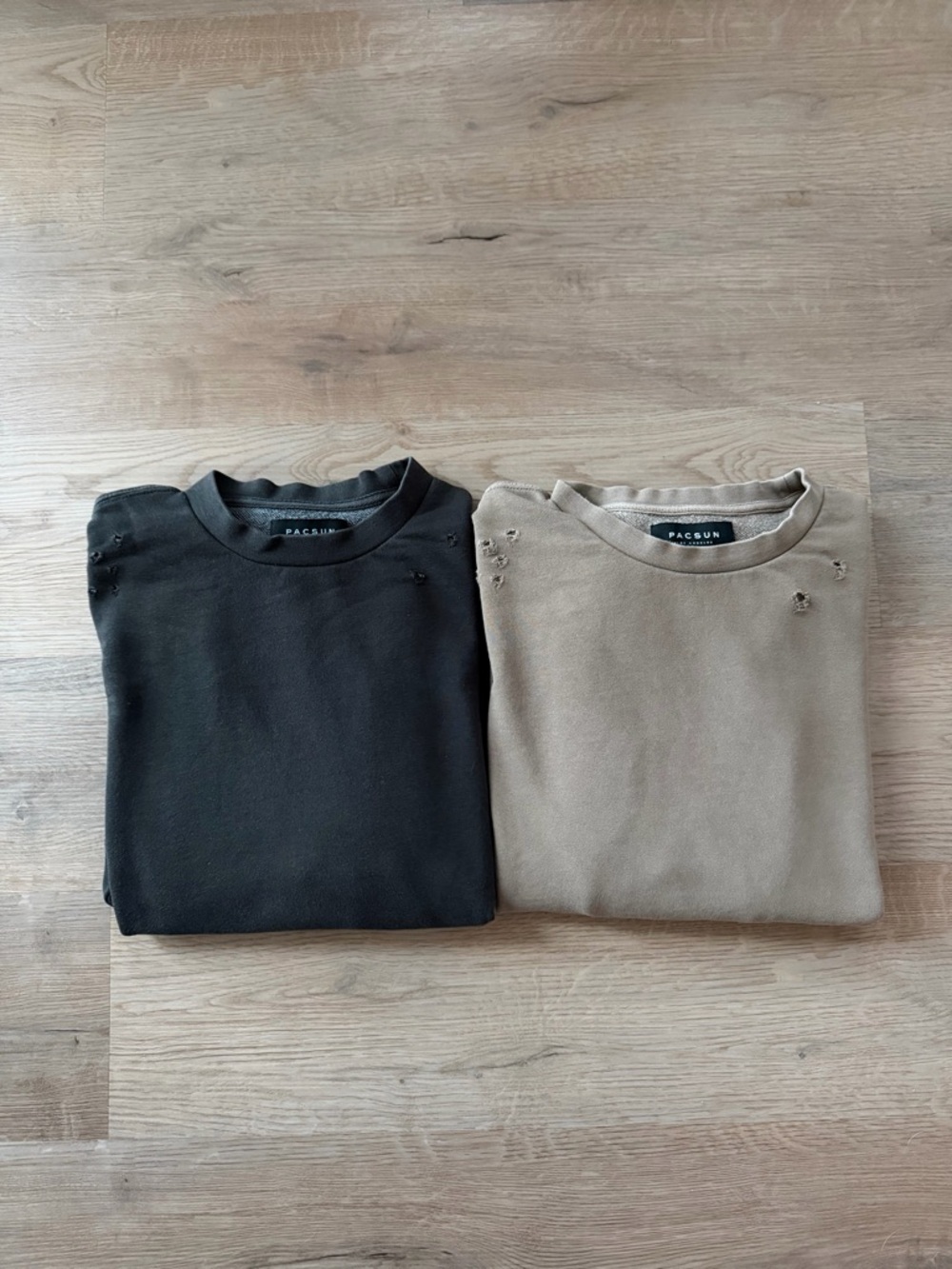 PacSun Distressed Crewneck Sweatshirts - Black & Taupe BUNDLE